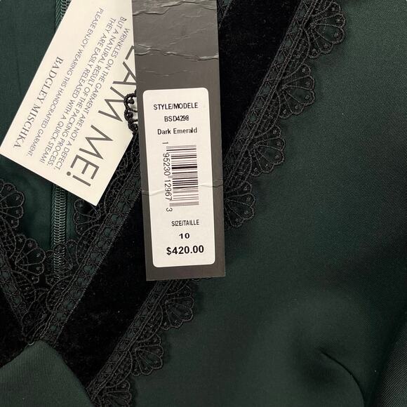 NWT BADGLEY MISCHKA Dress VELVET & LACE TRIM Emerald Green Size 10 - $420 MSRP - Picture 5 of 6
